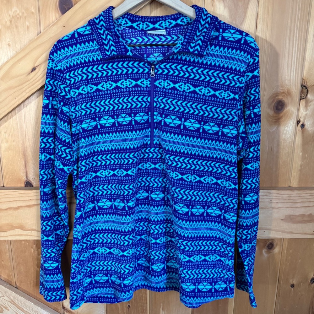 Columbia Fleece Pullover Purple Turquoise Geometric 1/4 Zip Lightweight XL